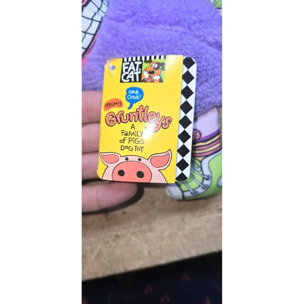 purple Fat Cat Gruntleys Mini squeaky dog toy